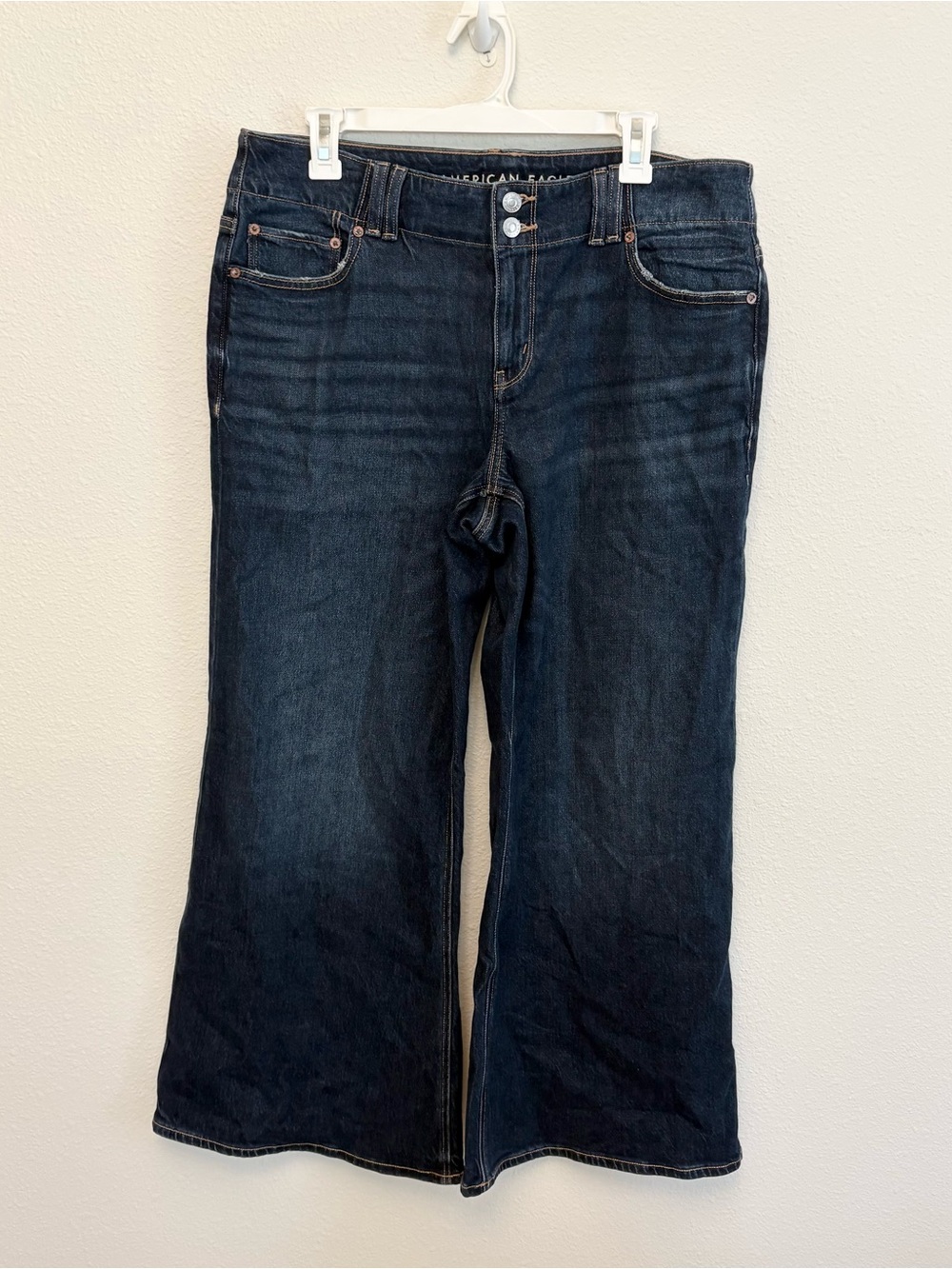 American Eagle Low Rise Flare Jeans Blue Denim Size 14S Stretch Double Button